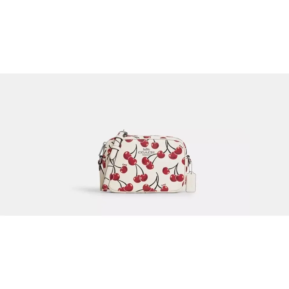NWT COACH CZ189 Jamie Camera Bag With Cherry Print In Smooth Leather Chalk Multi